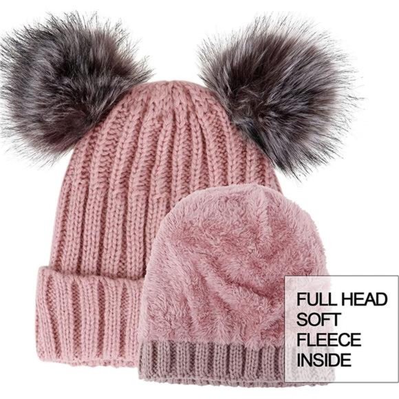 Arctic Paw Womens Winter Hat Cable Knit Beanie for Women Faux Fur Pompom Ears main image 5